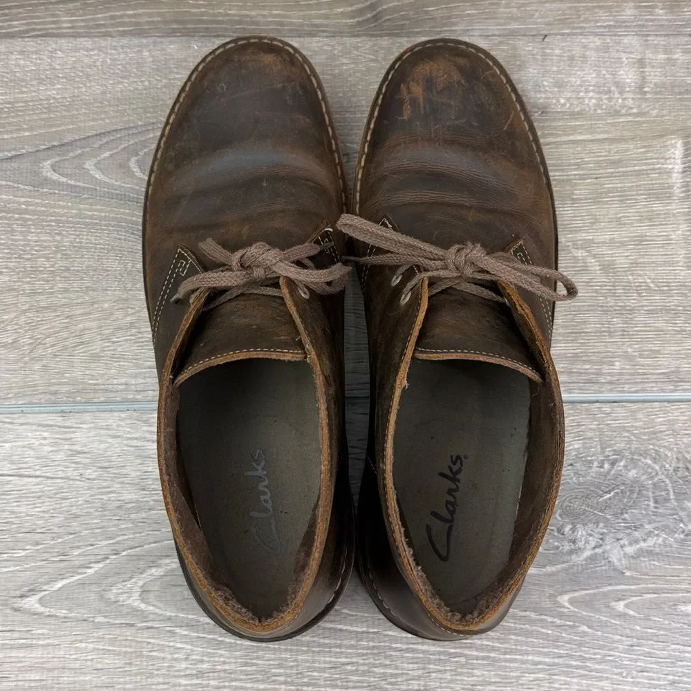 Clarks Bushacre II Men's Sz 12M Brown Beeswax Leather 2-Eye Lace Up Chukka Boots